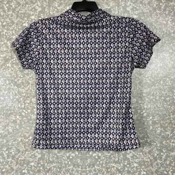 Mardi Gras Vintage Blue Diamond Patterned Collared Baby Tee - Size S/M - Cropped - Picture 6 of 6